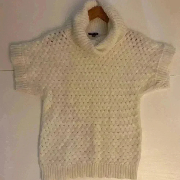 SISLEY Italy Vintage White Cable-Knit Mohair Blend Cowl Neck Sweater Size Medium - Picture 5 of 10